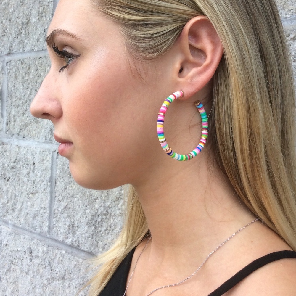 Rainbow beaded hoops